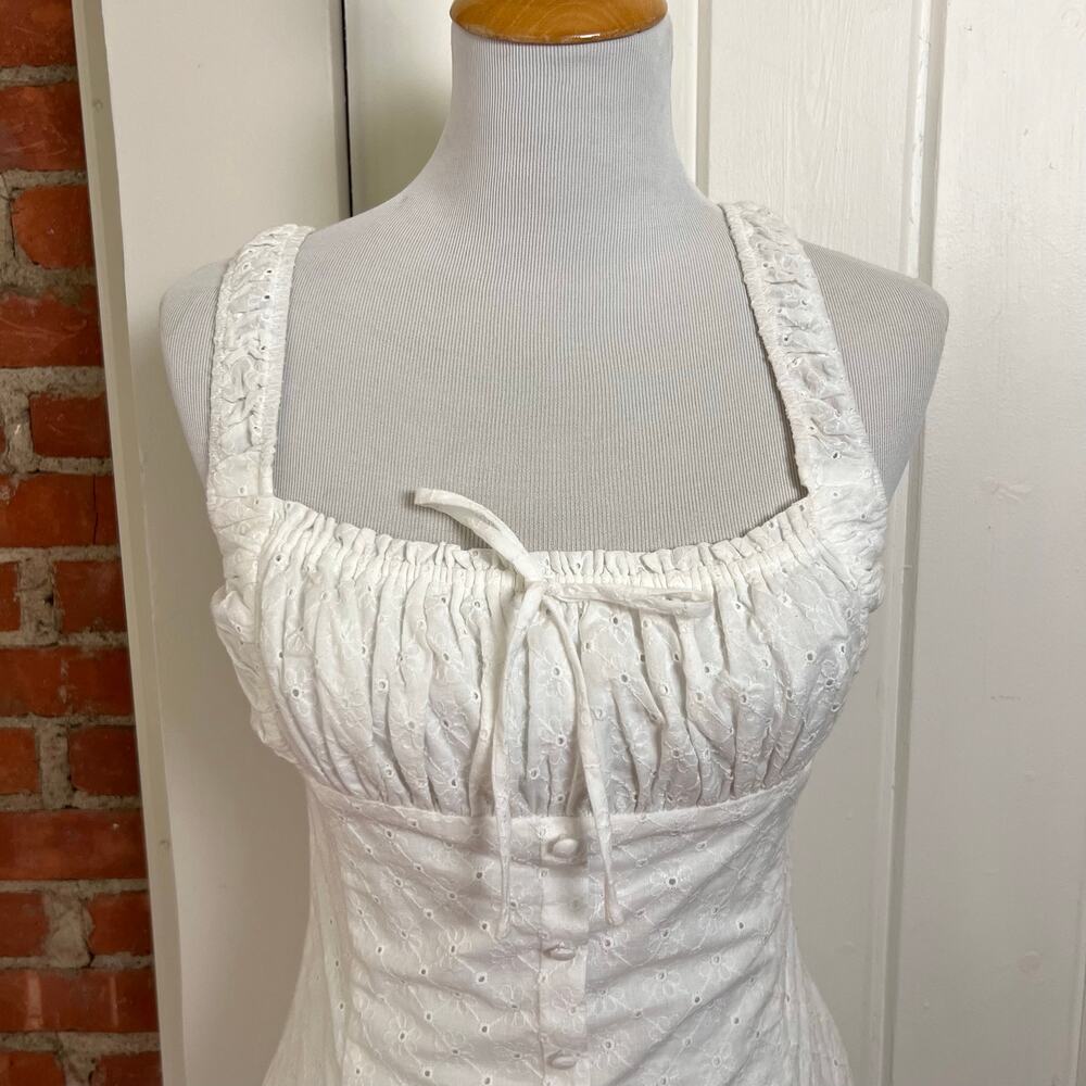 NEW All in Favor White Eyelet Mini Dress Cottagecore Milkmaid Dress Medium - Picture 2 of 10